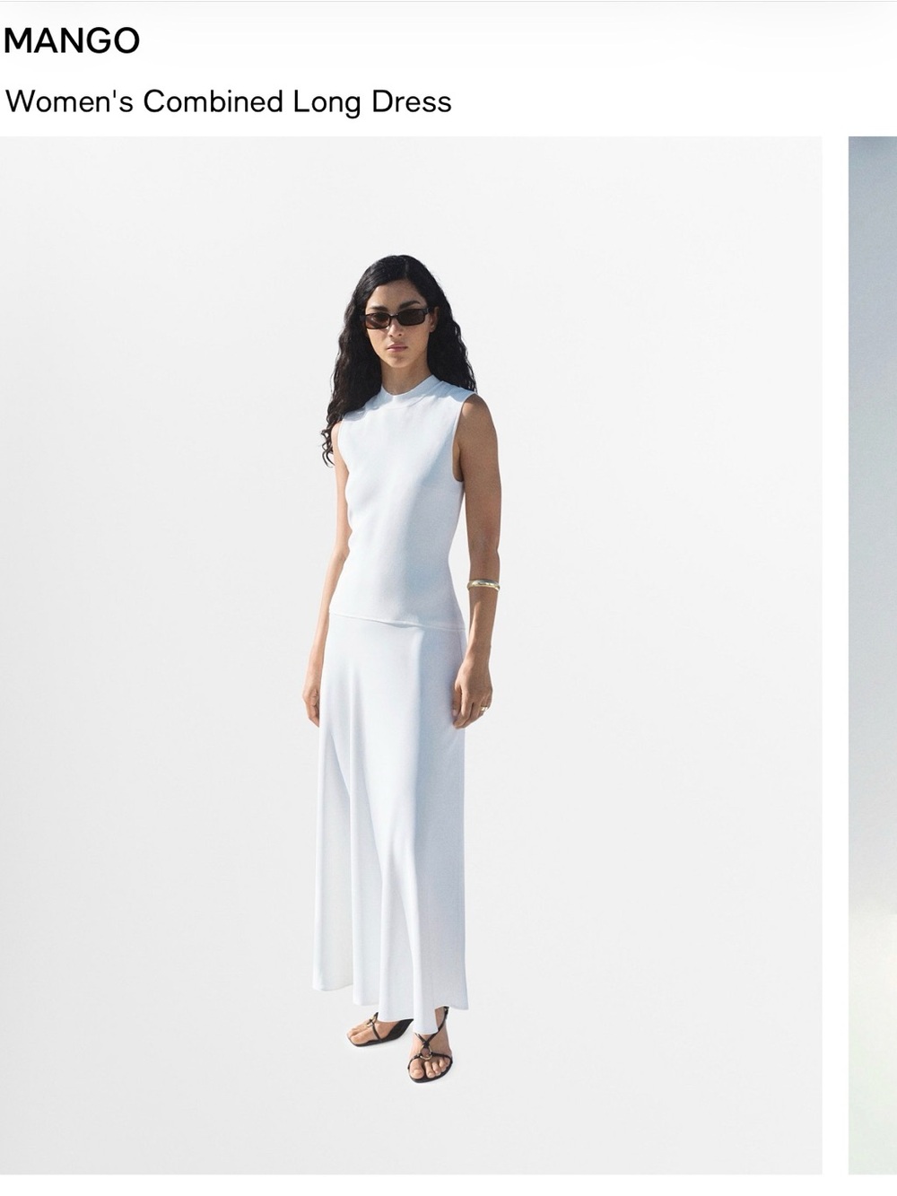 Mango Sleeveless White Maxi Dress with Flowing Skirt
